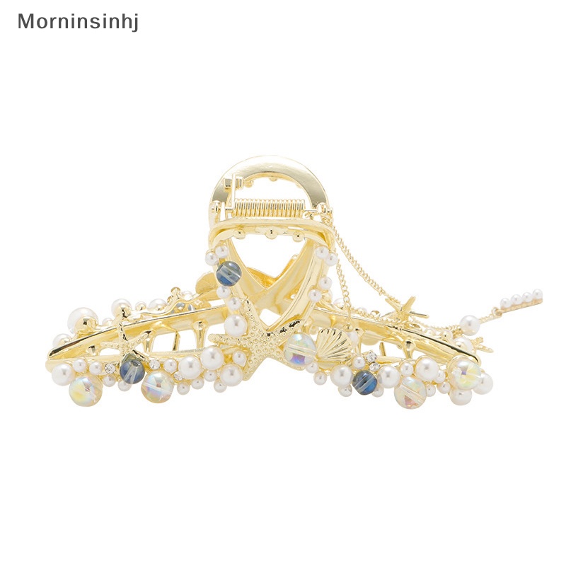 Mornin Fashion Shiny Hair Clip Wanita Hair Claw Metal Berlian Imitasi Mutiara Rumbai Retro id