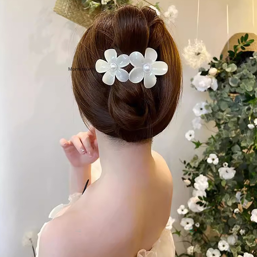 Mornin Sulur Bunga Ganda Duckbill Klip Hiasan Kepala Mutiara Klip Akrilik Fashion Elegan Jepit Rambut Untuk Gadis Wanita Rambut Perhiasan Dekorasi id