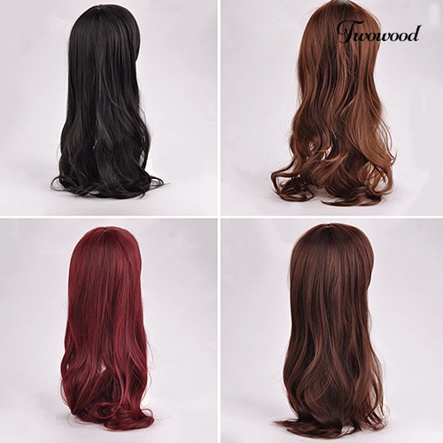 Twowood Fashion Wanita Rapi Bang Panjang Keriting Bergelombang Penuh Rambut Pesta Wig Cosplay