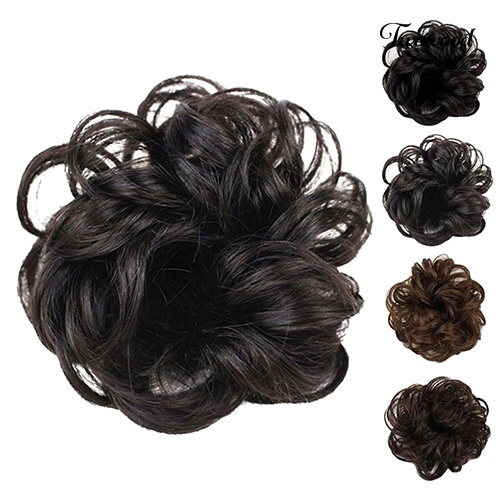 Twowood Hot Wanita Lady Wavy Curly Dish Rambut Sanggul Ekstensi Sopak Chignon Scrunchie