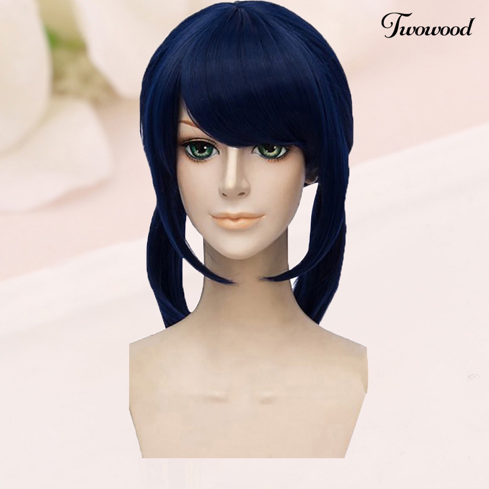 Twowood Stylish Cute 2ikat Rambut Biru Tua Lurus Wig Wanita Cosplay Pesta Sopak