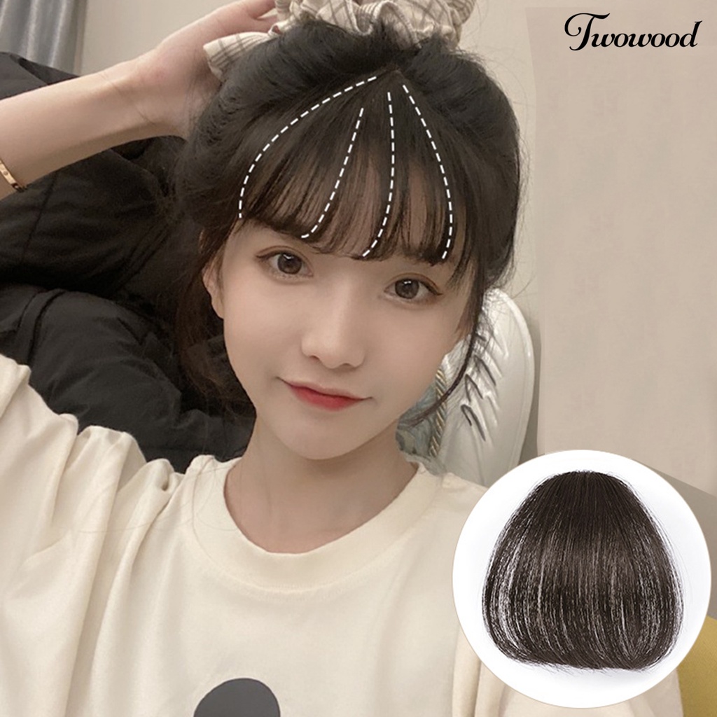 Twowood Fashion Wanita Serat Rambut Sintetis Klip on Air Bangs Sopak Depan Wig Palsu