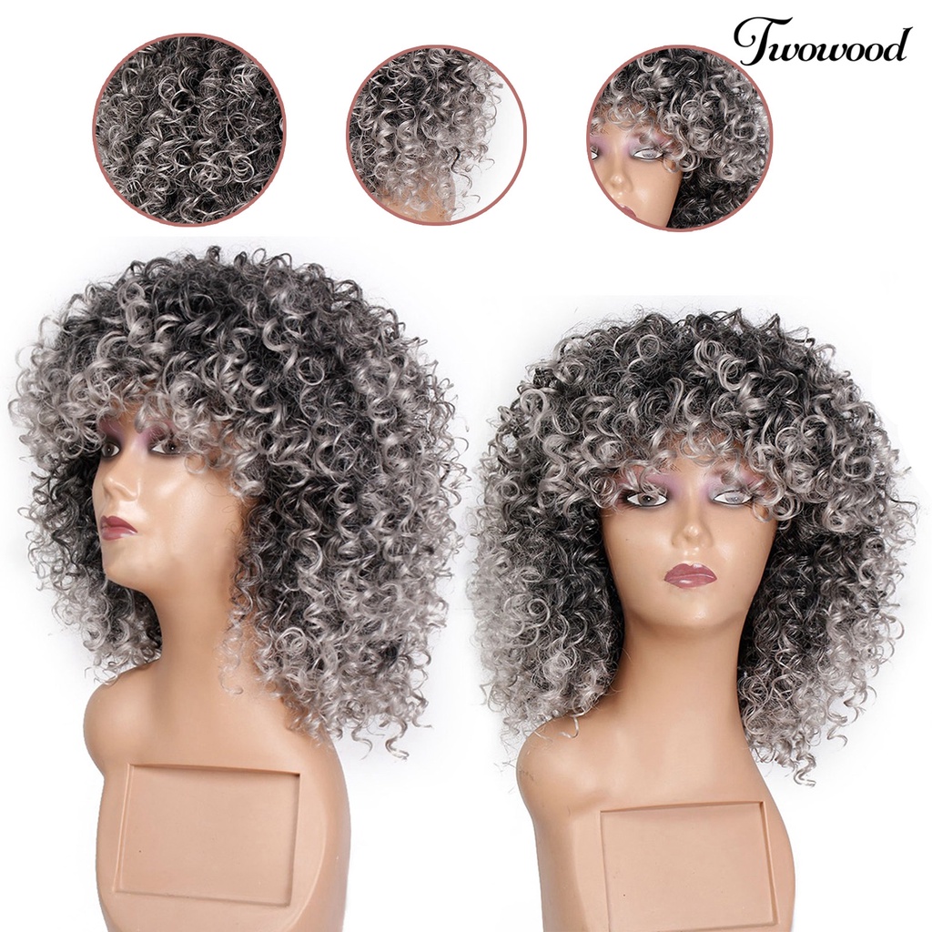 Twowood Explosion Wig Nyaman Cosplay Abu-Abu Rambut Pendek Keriting Afrika Ombre Cosplay Wig Untuk Pesta