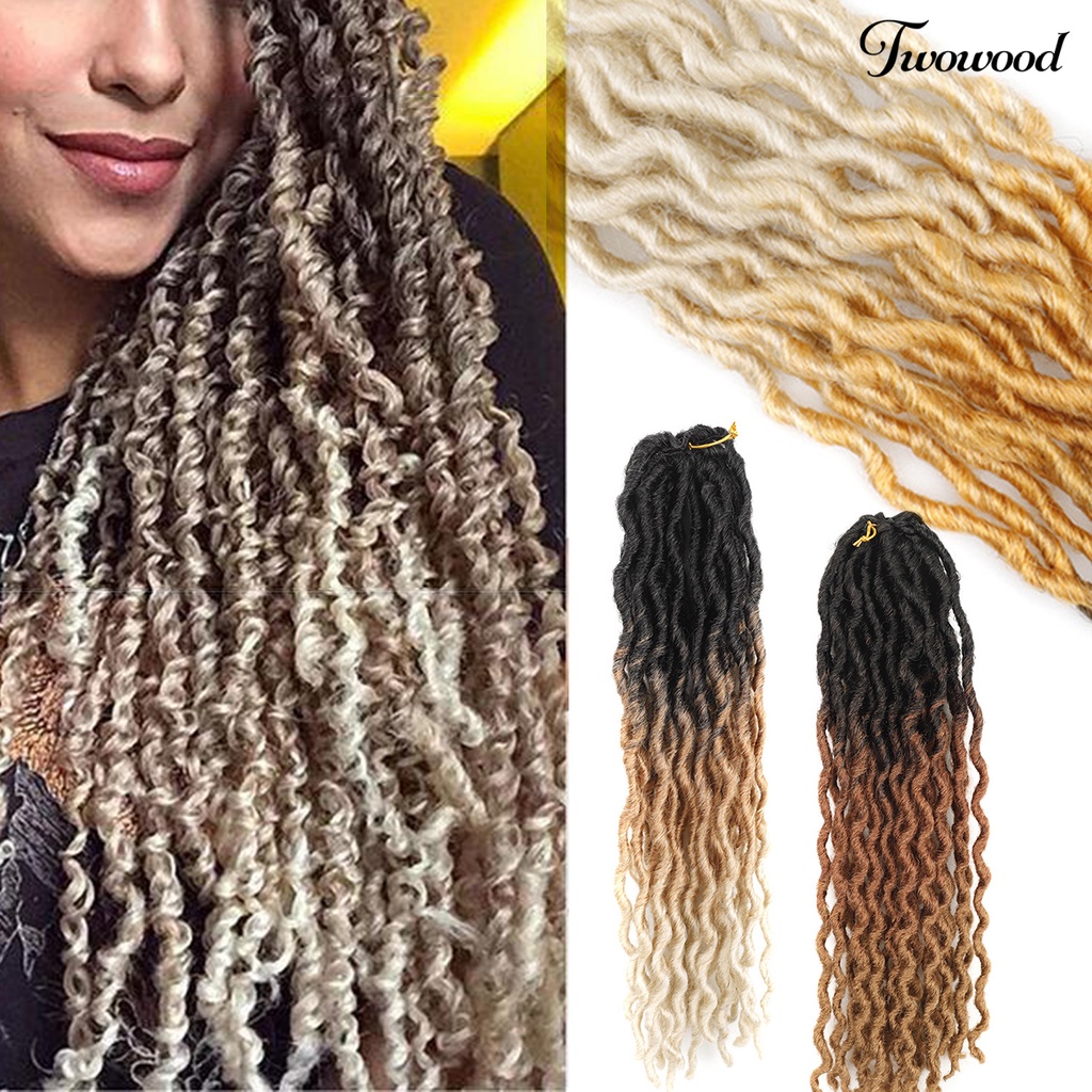 Twowood Braided Wig Curly Memperpanjang Rambut Tekstur Tebal Gimbal Hitam Wanita Faux Locs Crochet Wig Untuk Perempuan