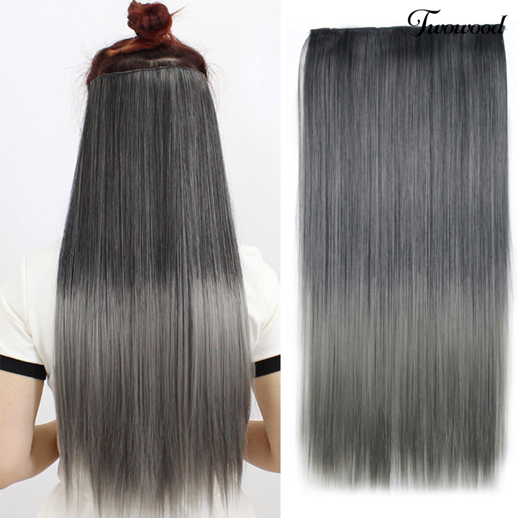 Twowood Klip Wig Tahan Panas Warna Ombre Ultra Panjang Ekstensi Sopak Lurus Serat Suhu Tinggi Rambut Palsu Untuk Perempuan