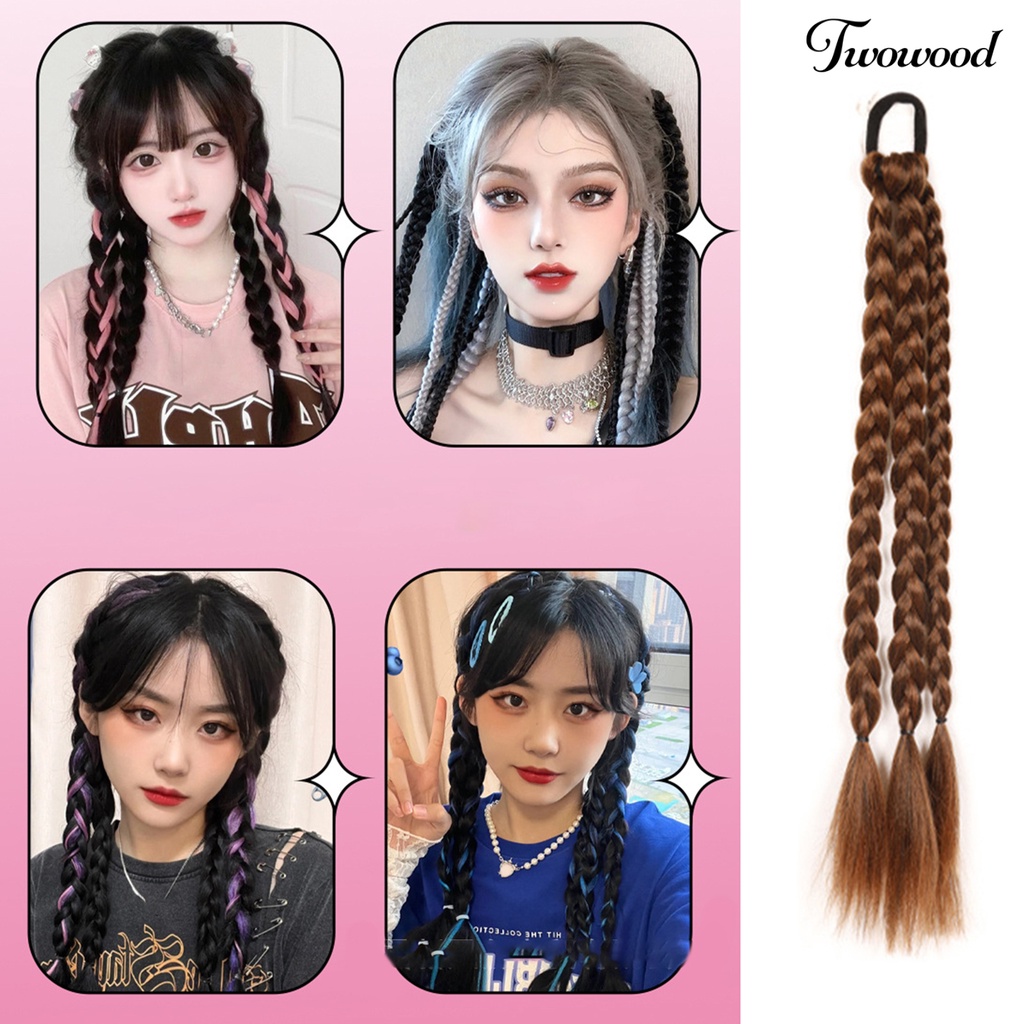 Twowood Braided Wig Fashion Lembut Nyaman Trendi Indah Alat Makeup Suhu Tinggi Sutra Wanita Ponytail Kepang Wig Untuk Rumah