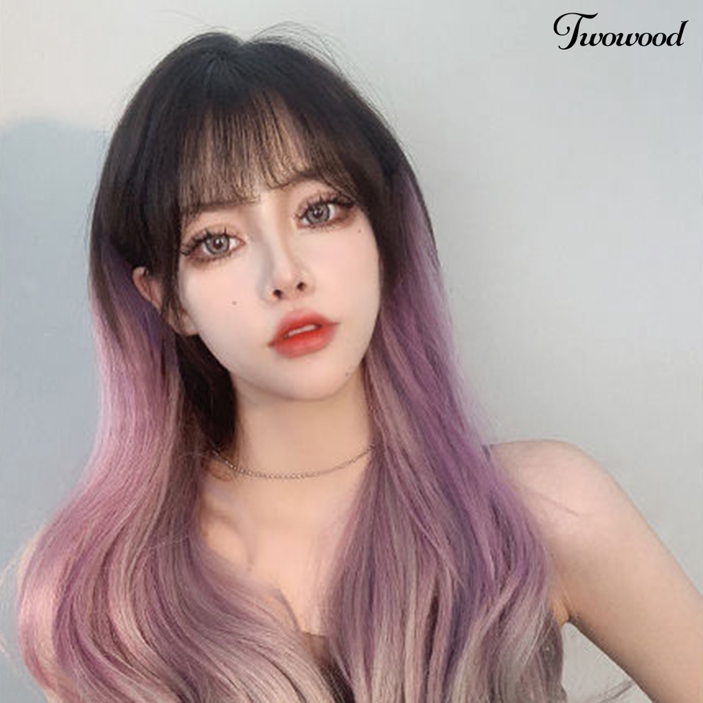 Twowood Wig piece Curly Lembut Berbulu Alami Pas Sempurna Desain Berbentuk U One-piece Ekstensi Berwarna Wig Gradasi Panjang Untuk Wanita