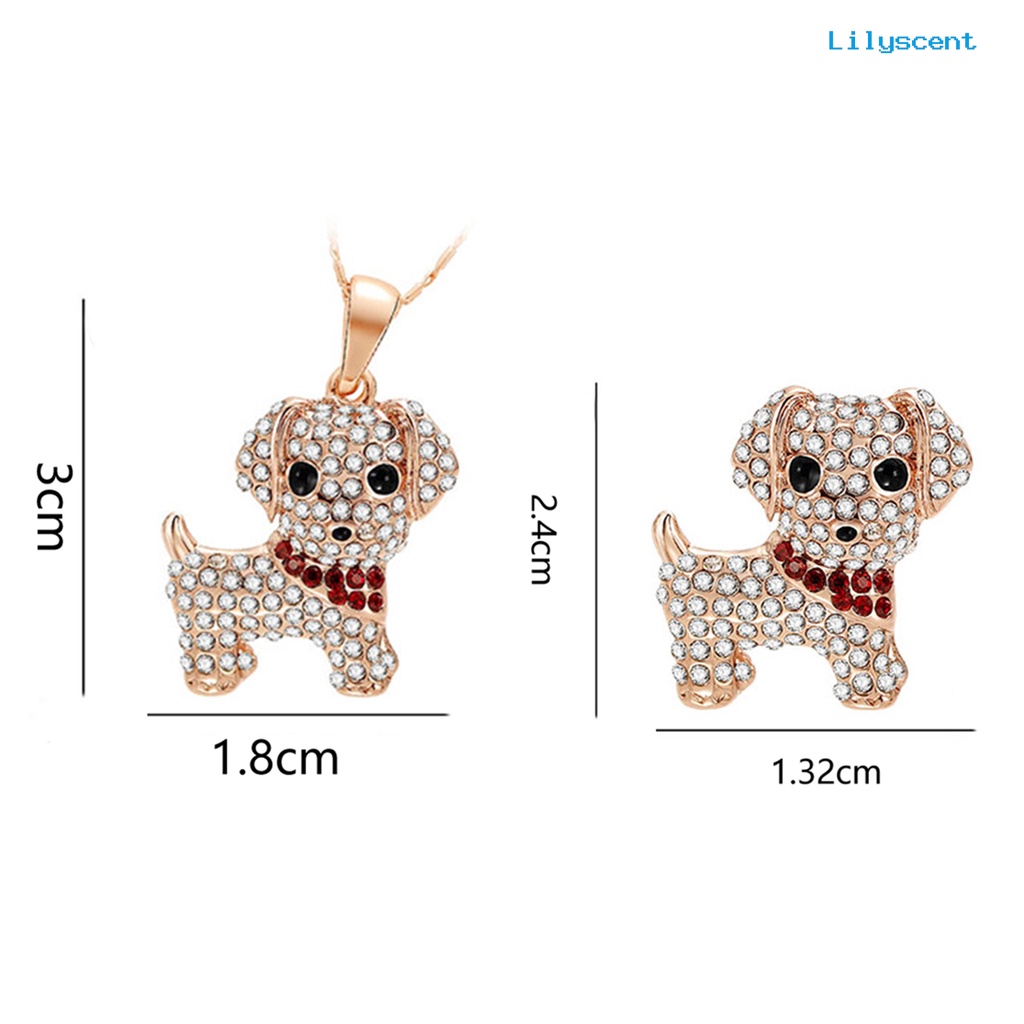 [LS]1 Set Wanita Anjing Kalung Indah Mewah Elegan Dainty Golden Hadiah Padat Berlian Imitasi Bertatahkan Puppy Stud Earrings Kit Fashion Perhiasan