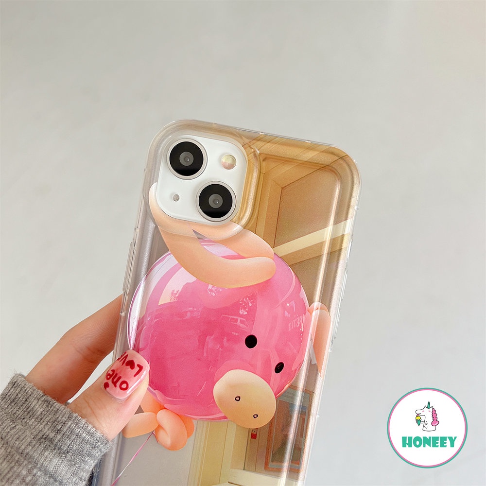 IPHONE Fashion Pink Piggy Balon Case Untuk Iphone11 14 Pro Max13 12 Pro Max XR XS 7 8plus Airbag Shockproof Lembut TPU Handphone Cover