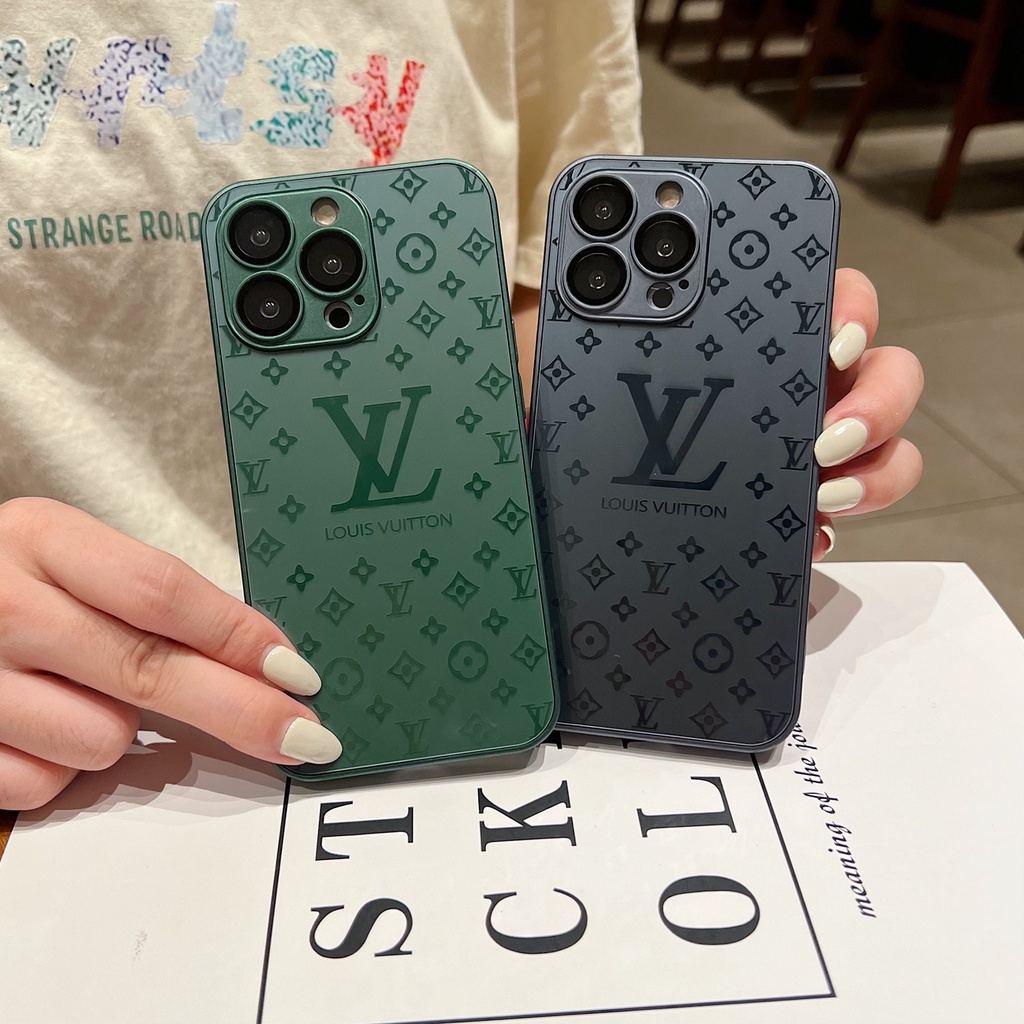 Luxury Louis Vuitton glass iphone case for iphone 11 12 13 14 pro max embossed matte LV iPhone casing