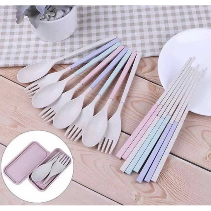 WMP - 1 SET Sendok Lipat Travel / Sendok Garpu Sumpit Lipat / Sendok Jerami Set 3 in 1