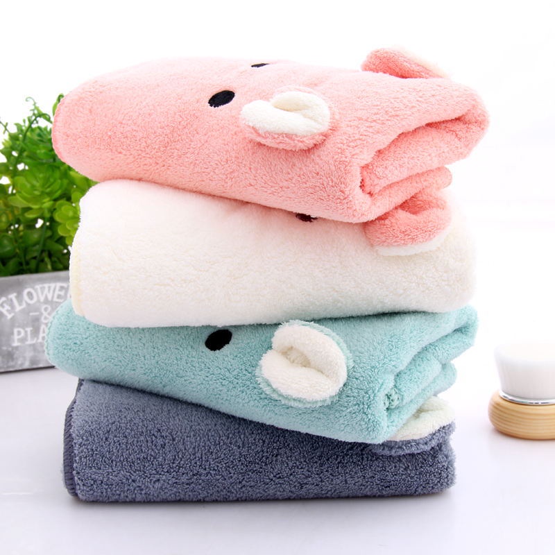 AVVET Microfiber Import Karakter Kartun Lembut Wearable Towel Murah Import Handuk Mandi Telinga Bear Baby