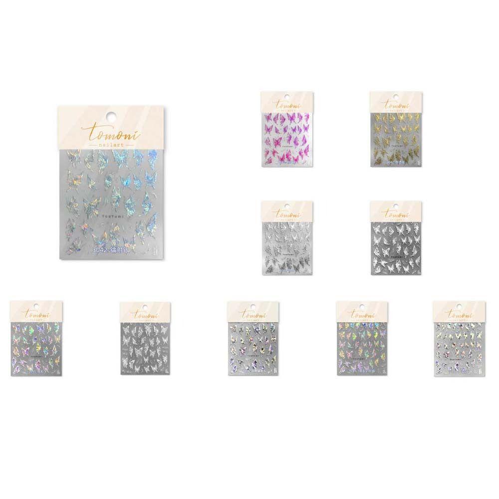 Rebuy Butterfly Nail Stickers Fashion Bronzing Manicure Aksesoris Perekat Diri Stiker Kuku Laser