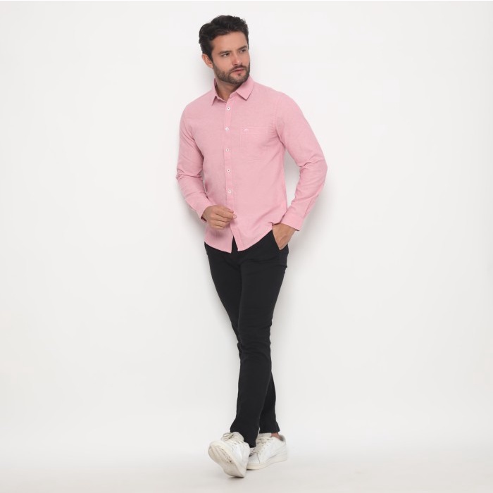 RICARDO Kemeja Pria Polos Pink Lengan Panjang 32372-32302