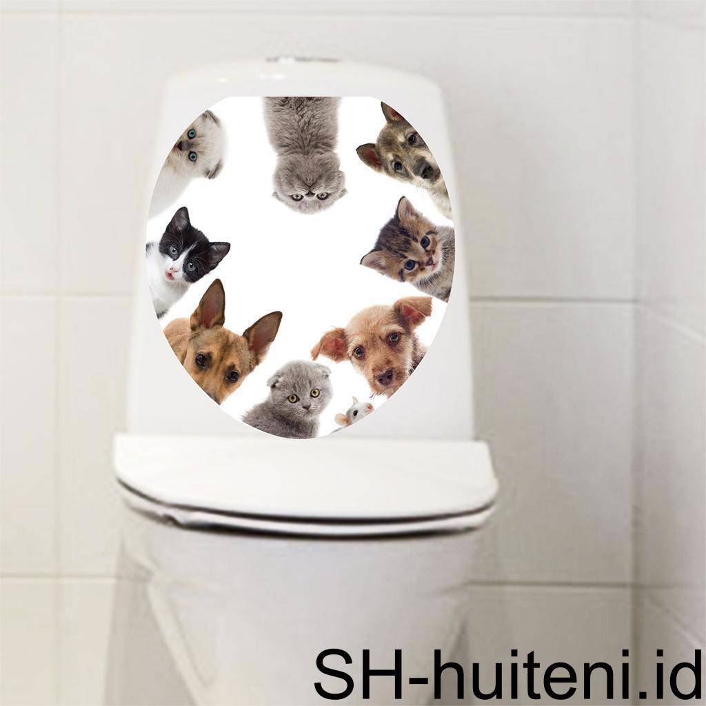Huit Kreatif 3D Toilet Stiker Kamar Mandi Hias Decals Kucing Anjing