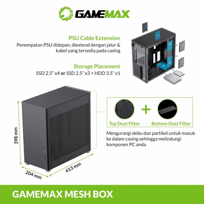 Casing GameMax Mesh Box Pro Black ATX Gaming PC Case