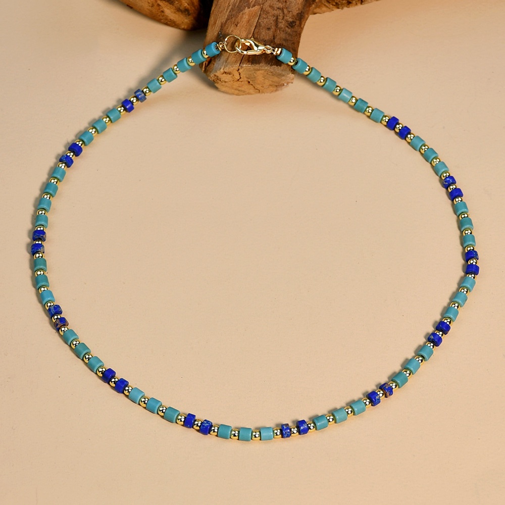 Kalung Desain Niche Manik-Manik Tangan Kalung Batu Semi Mulia Gadis Panas Ditumpuk Rantai Klavikula Warna-Warni