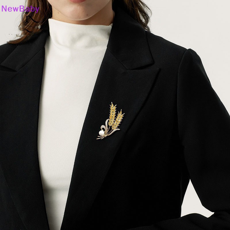 Newbaby Golden Ear Of Wheat Bros Wanita Halus Berlian Imitasi Gandum Telinga Bros Kerah Pin Jas Bros Perhiasan ID