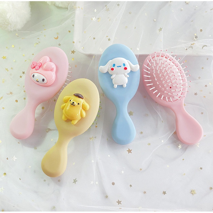 Sanrio Air Cushion Comb Kawaii My Melody Kuromi Cinnamoroll Kartun Pijat Portable Sikat Rambut Wanita Alat Makeup