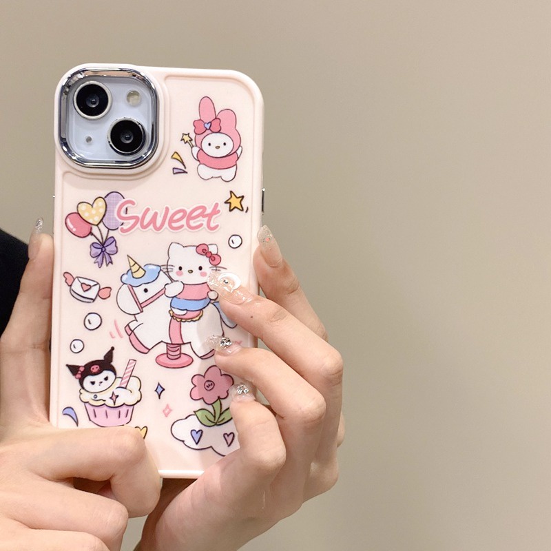 All New Metal Camera Skin Silicone Soft Case IPhone 11 12 13 14 Pro Max Women's Fashion Gift Cute Cartoon Pink Phone Case Hello Kitty Cat