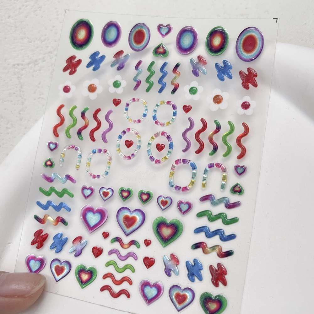 AUGUSTINA Agustina Stiker Kuku Warna-Warni Fashion Nail Art Motif Love Hati Bronzing Stiker Jelly Stiker Hiasan Kuku Untuk Wanita