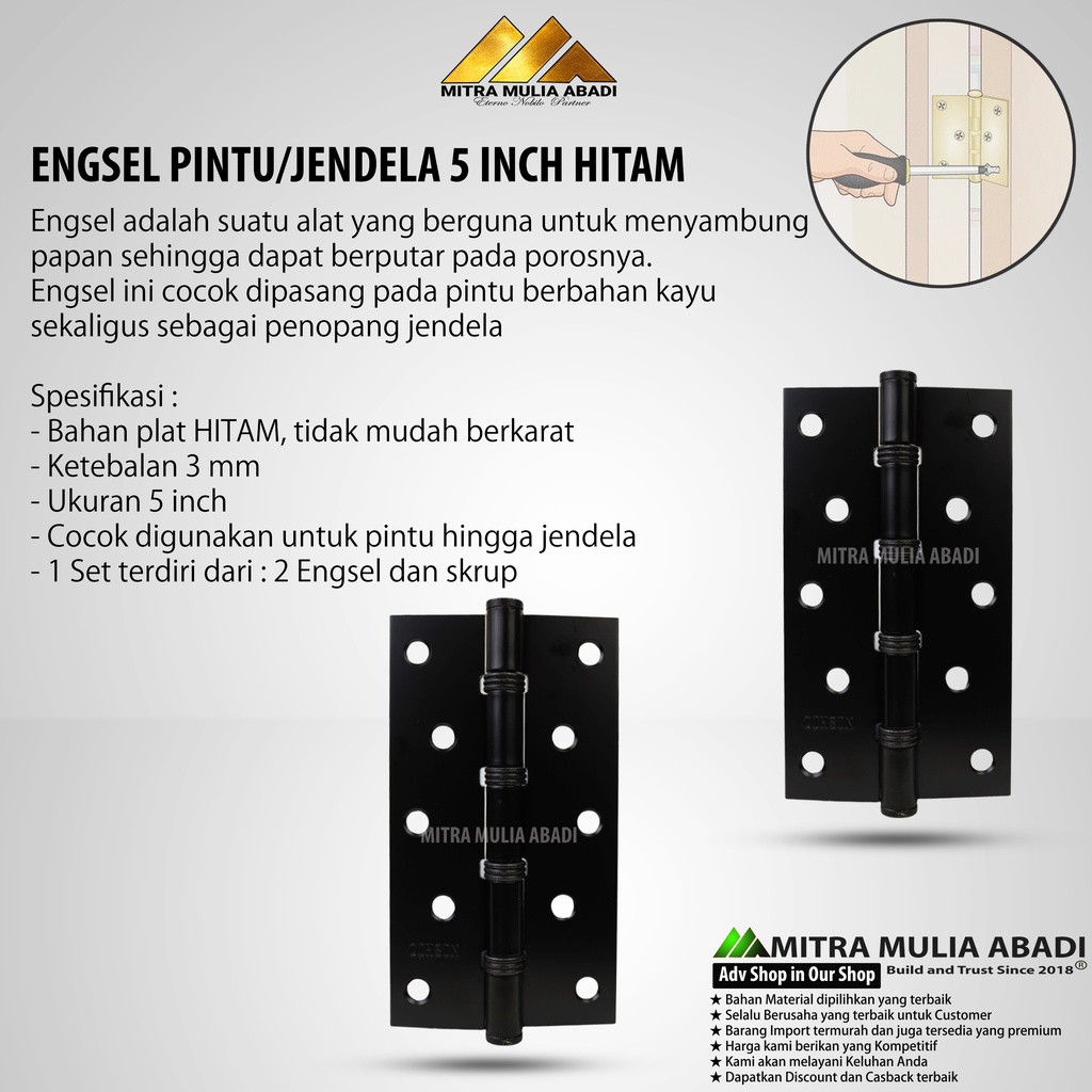 Engsel Pintu Hitam 5 Inch Jendela tebal/besar