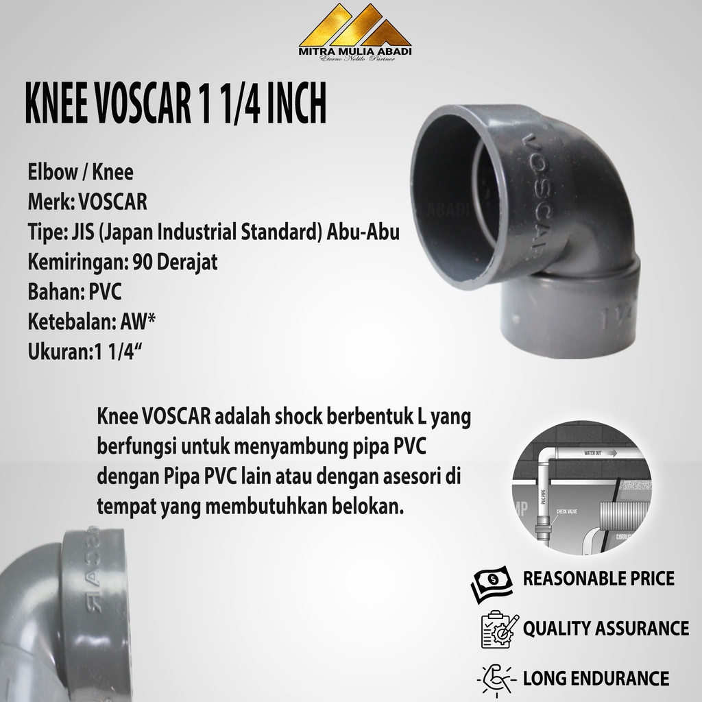 Knee/Elbow merk VOSCAR / Sambungan Pipa 1 1/4 Inch