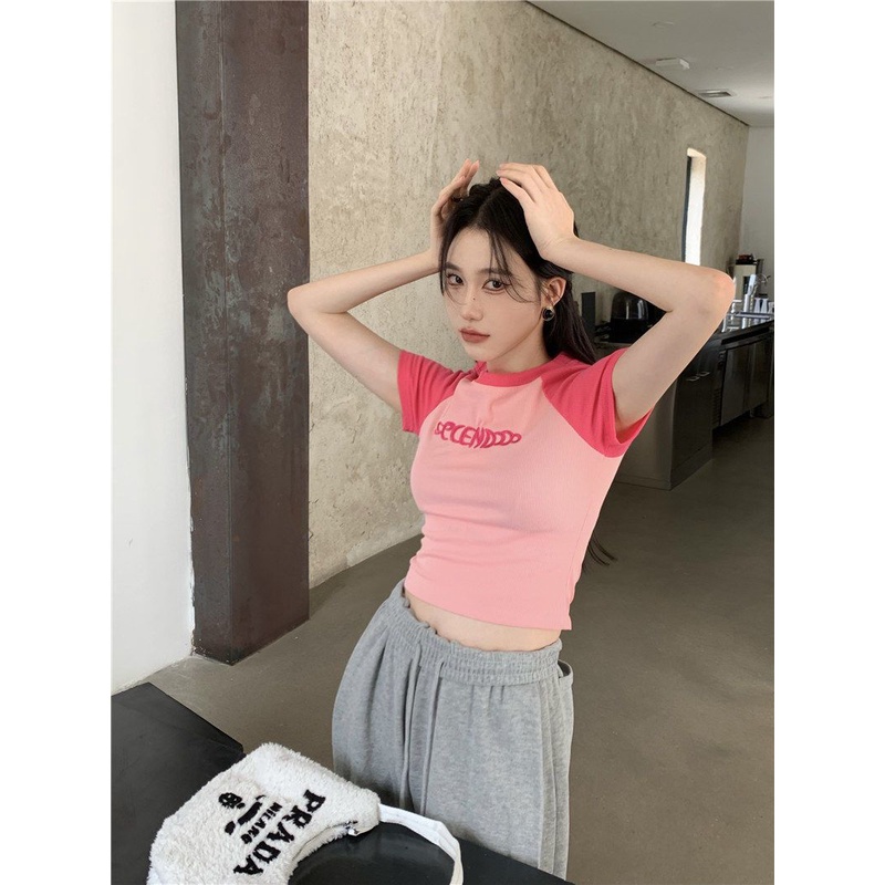 Baju Atasan Wanita Korea Summer Lengan Pendek Rajut Crop Top