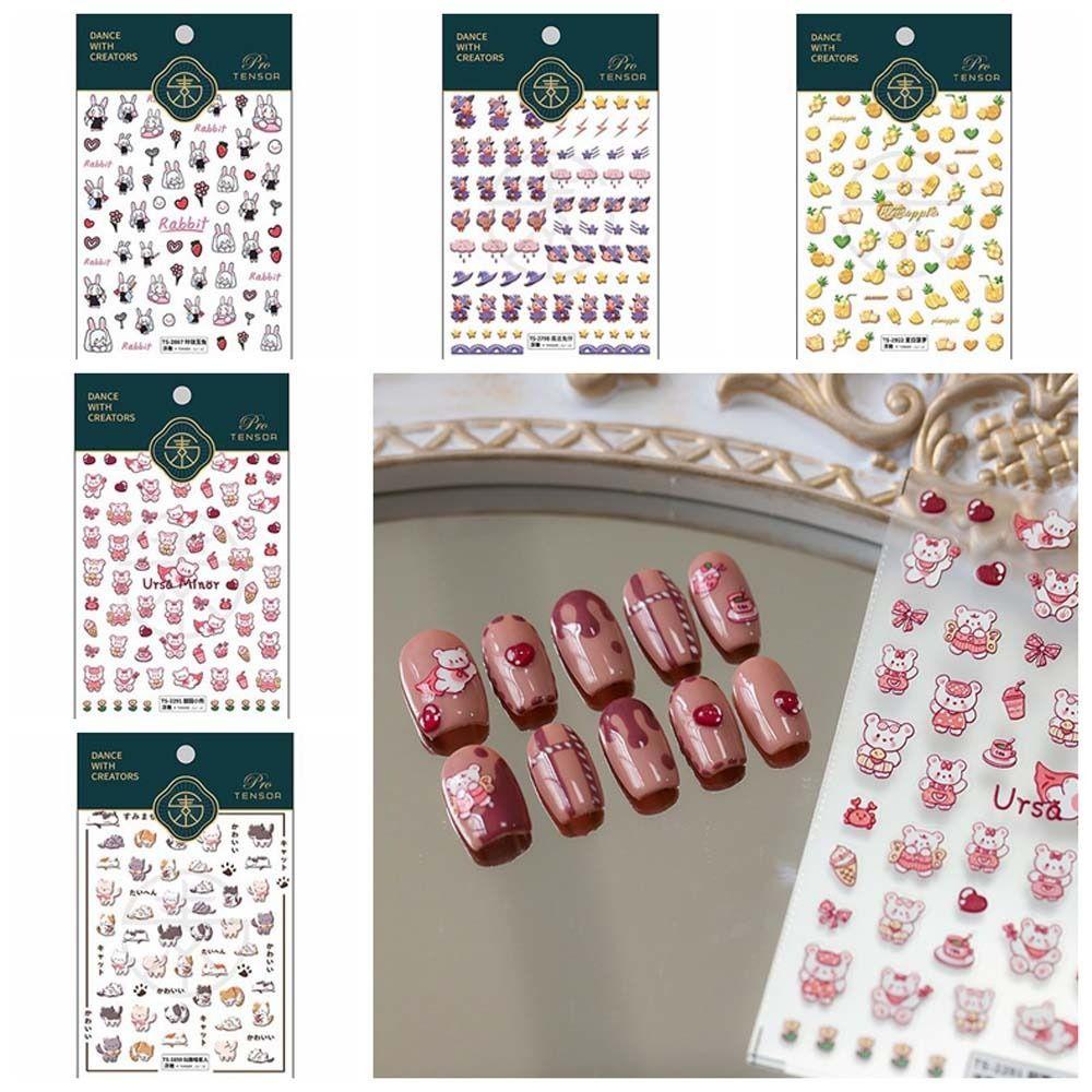 Mxbeauty Stiker Kuku Lucu Relief Love Hati Manicure Kelinci Kartun Dekorasi Kuku Untuk Wanita