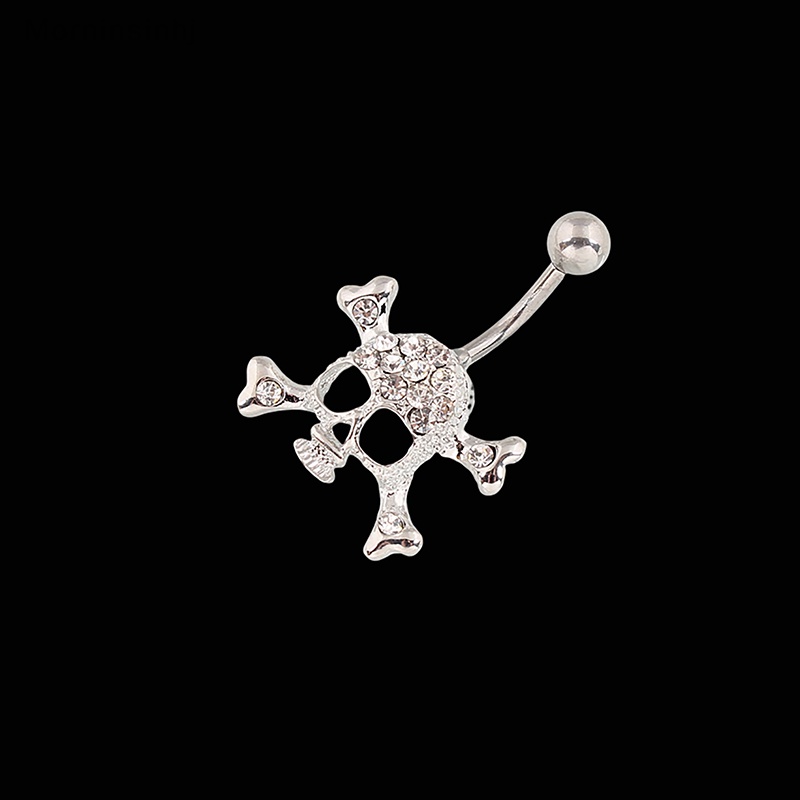 Mornin Fashion Berlian Imitasi Tengkorak Liontin Pusar Kuku Stainless Steel Sexy Belly Button Rings Untuk Wanita Warna Perak Tubuh Piecing Perhiasan id