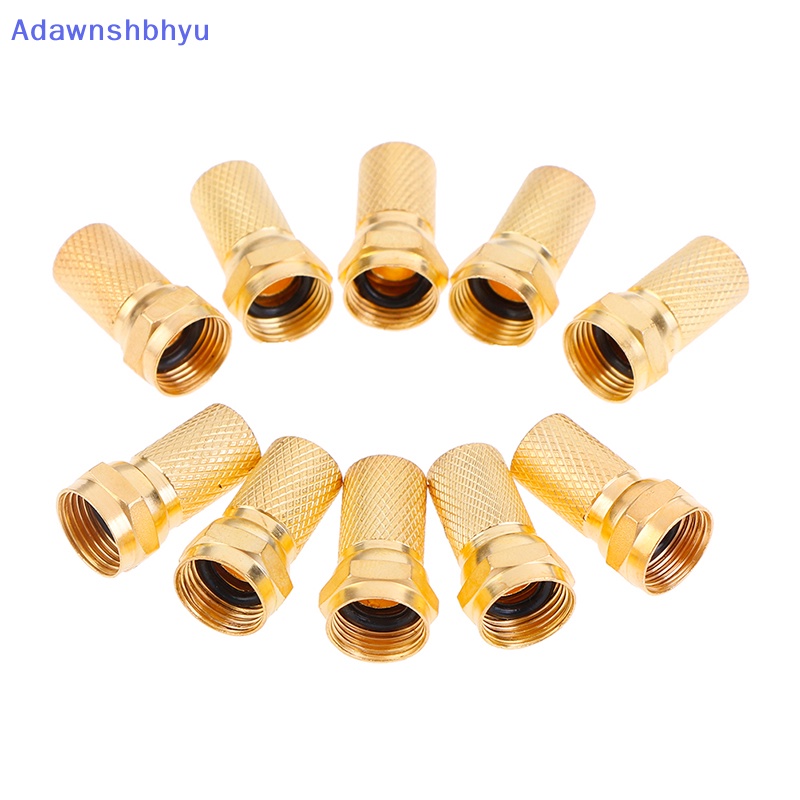 Adhyu 10Pcs Colokan Konektor Kabel Coaxial Tipe Twist on RG6 F Brass Connector Copper ID