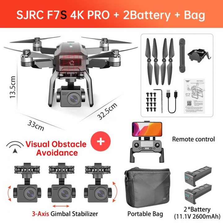 PNK23 SJRC F7S Drone GPS 5G 4K 3 Axis Gimbal Sensor Anti Tabrak - 2 Baterai