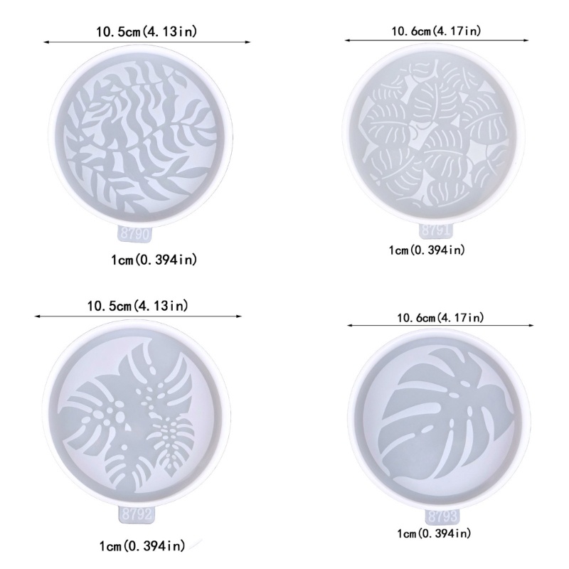 Siy 4 Pcs Pola Daun Alas Cangkir Resin Cetakan Coaster Bulat Epoxy Casting Mold DIY Kerajinan Tangan