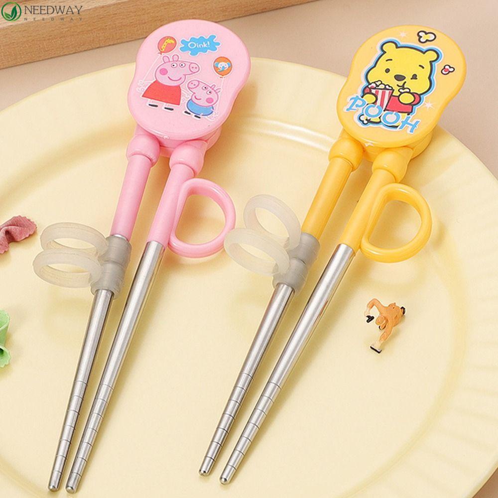 Needway Sumpit Belajar Anak Portable Safety Praktis Stainless Steel Utensil Kartun Food Grade Babi Bayi Latihan Helper