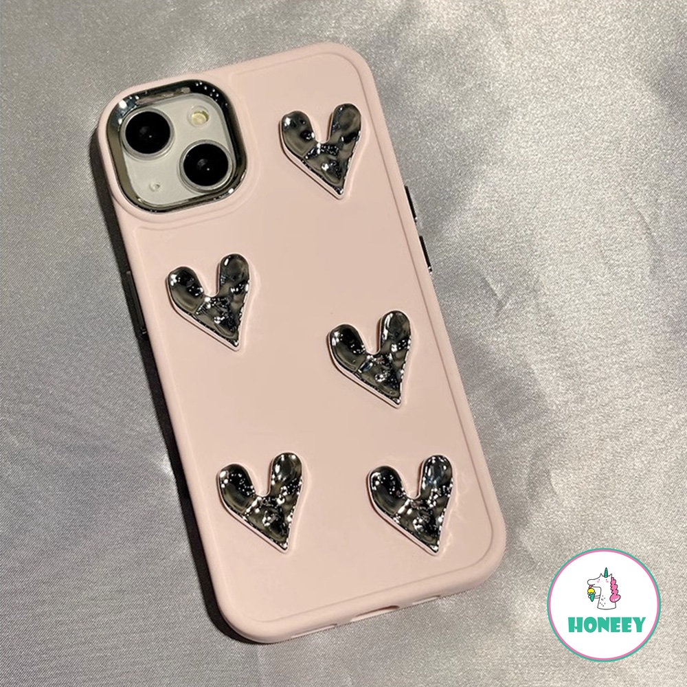 IPHONE Casing Ponsel Cinta Hati Perak Berlapis 3D Mewah Kompatibel Untuk Iphone14 13 12 11 Pro Max XS XR 7Plus 8Plus Lembut Shockproof Shell