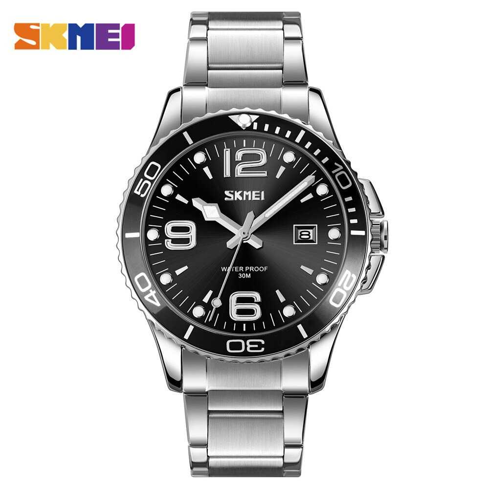 SKMEI 9278 Jam Tangan Pria Analog Tali Strap Stainless Steel Besi Anti Karat  Sport Olahraga Kasual 