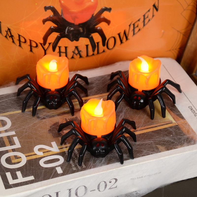 Halloween Klasik Lilin Spider Lampu Malam/Horror LED Candle Lamp Pumpkin Warm Yellow Dekorasi Rumah Ornamen Pesta