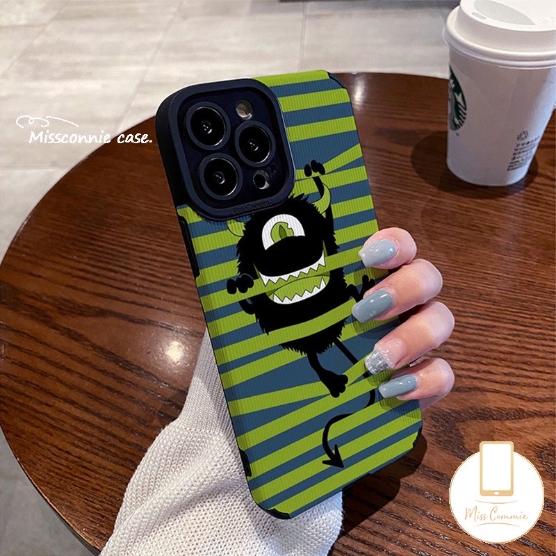 IPHONE Case Shockproof Monster Kecil Lucu Gaya Korea Kompatibel Untuk Iphone12 11 13 14 Pro MAX XR 7 8 Plus X XS MAX 7Plus Lovely Monster University Leather Texture Cover