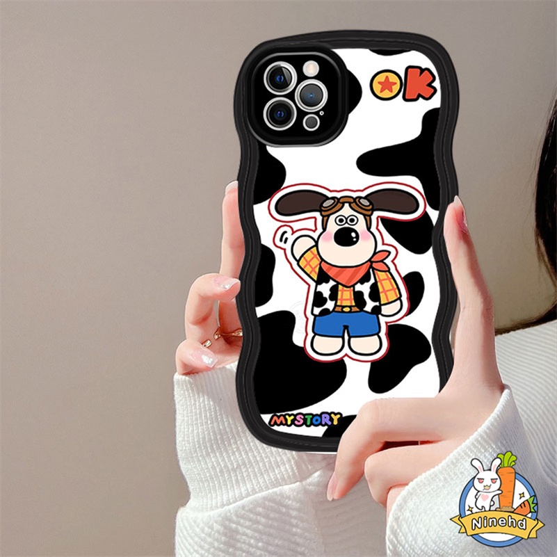 IPHONE Casing Ponsel Pasangan Kartun Kompatibel Untuk Iphone14 13 12 11 Pro Max X Xr Xs Max 8 7 6 6s Plus Se2020Lubang Presisi Penuh Perlindungan Lensa Kamera Shockproof Soft Tpu Wavy Edge Case