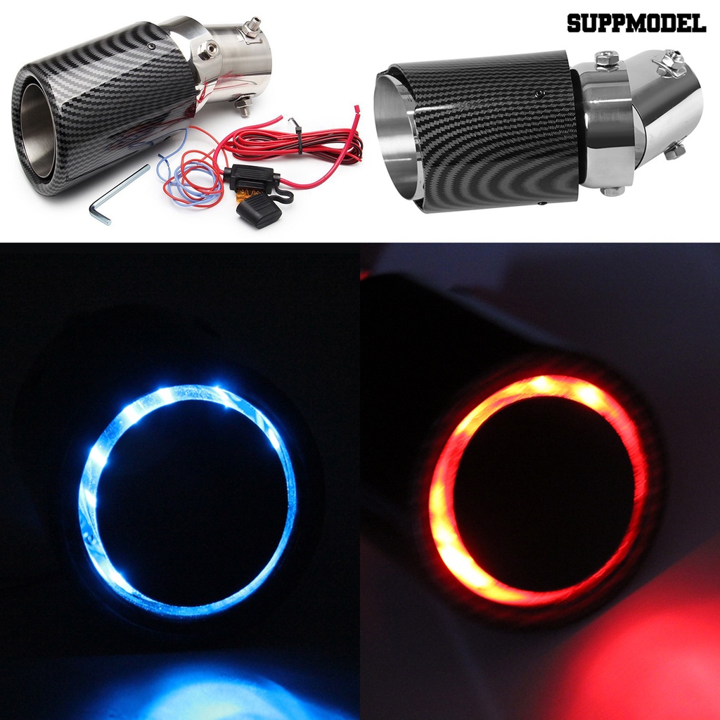 [SM] Knalpot Mobil Muffler Biru Merah LED Glowing Serat Karbon Tahan Panas Modifikasi Universal Dalam 55mm Auto Tail Throat Muffler Pengganti Aksesoris Mobil