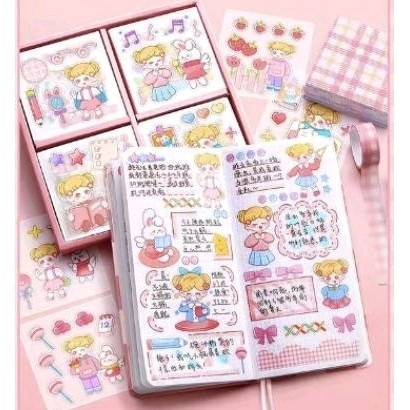 Stiker MOMO 100 lembar Sticker Korea PET Mainan DIY Kado Anak Harga Grosir Termurah