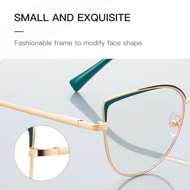 (YUZHU) Ins Gaya Cat Eye Metal Eyeglasses Pribadi Mode Musim Semi Kuil Anti Cahaya Biru Eyeglasses Female