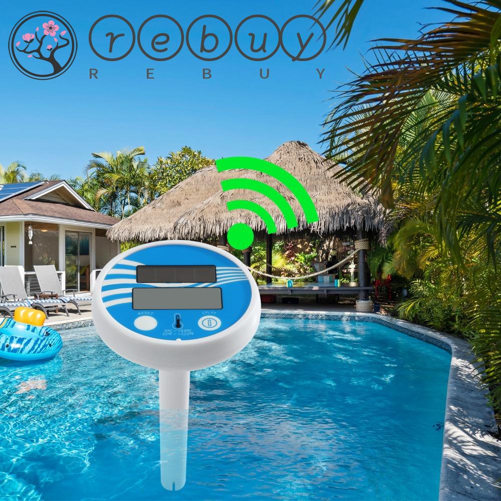 Rebuy Floating Thermomete LCD Display Tahan Air Sensor Suhu Pengukur Suhu Meter Outdoor Mandi Kolam Renang Thermomete