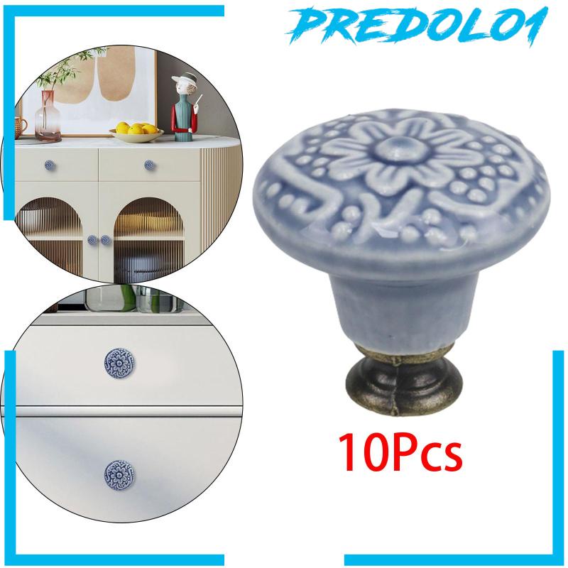 [Predolo1] 10buah Knob Laci Keramik Handle Chic Bulat Motif Bunga Timbul 34mm Tombol Meja Rias Tombol Pintu Untuk Lemari Laci Lemari Lemari Closet