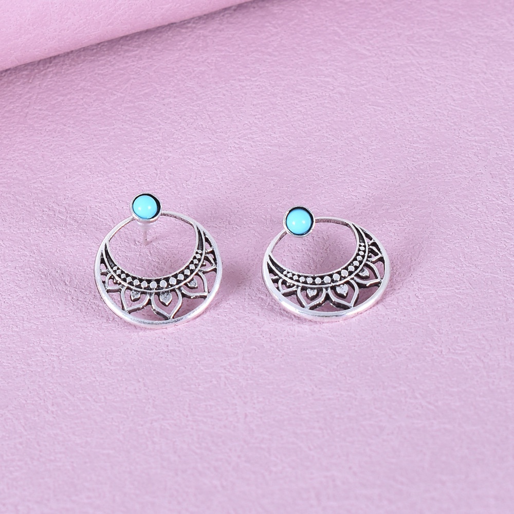 [FRA] Bohemian turquoise earrings Anting Wanita Eropa Dan Amerika retro Perak Disepuh earrings earrings