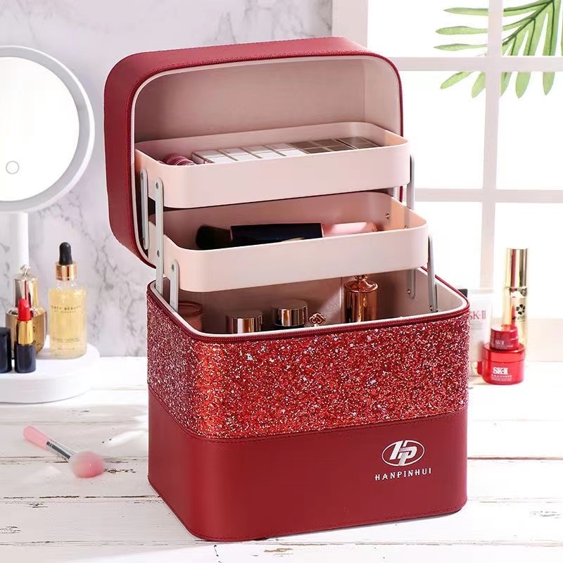 LFS-B2284 Kotak kosmetik / Tempat Make Up / Beauty Case/2 Tingkat Mewah COD