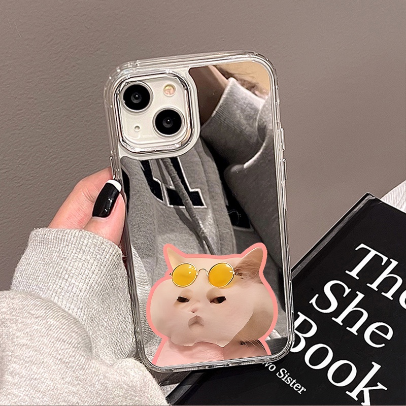 IPHONE Lucu Masker Cat Mirror Phone Case Kompatibel Untuk Iphone11 12 13 14 12Pro 13Pro 14Pro Pro Max XR X XS Max Electroplating Tombol Perlindungan Mirror Cover