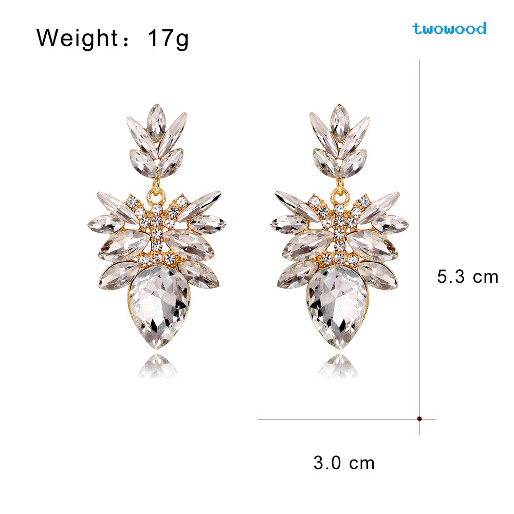 Twowood Fashion Kristal Berlian Daun Seri Anting-Anting Temperamen Bunga Anting Eropa Dan Amerika Anting Wanita Cahaya Mewah