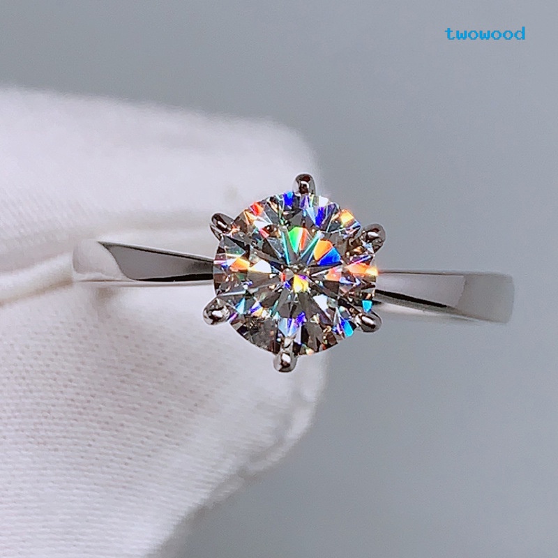 Twowood Crown Klasik Enam Cakar Terbuka Cincin Imitasi Amerika D Warna Moissanite Kawin Cincin Wanita