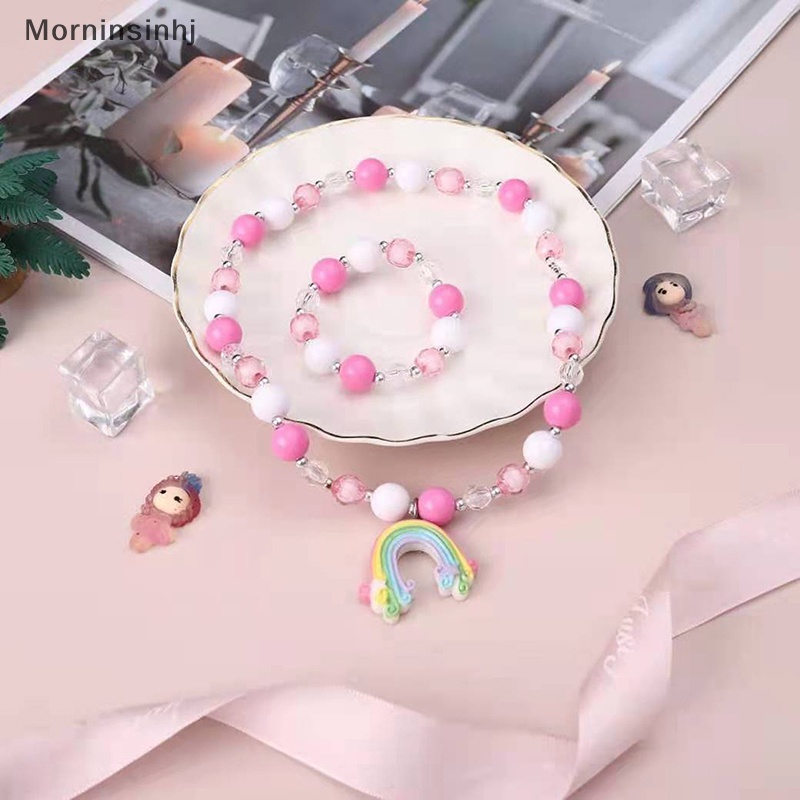 Mornin 1Set Lucu Kartun Unicorn Hujan Kalung Gelang Untuk Gadis Lucu Liontin Aksesoris Fashion Mermaid Princess Perhiasan id